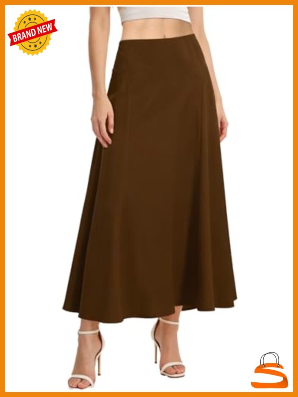 Satin Maxi Skirt High Waisted A-Line Flowy Casual Long Skirt